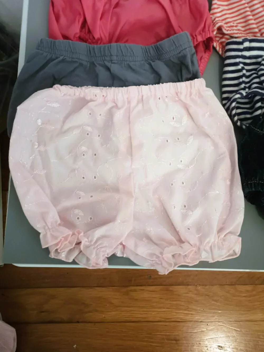 6 Bloomers Panties 12m-18m Different Colors & Designs 1 pair Denim 1 pair Eyelet